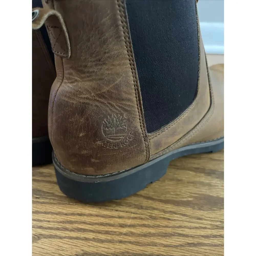 Timberland Men’s Brown Leather Chelsea Ankle Boots Slip-On Waterproof US 11 M